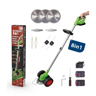 Genius Rotorazer Akku Rasentrimmer Rasenkantenschneider Freischneider 8 in 1 mit 2 Akku, einstellbarer Schnitttiefe, 7 Messerscharfe Klingen