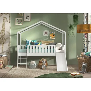 Vipack Hausbett Dallas 90 x 200 cm Kiefer massiv weiß lackiert