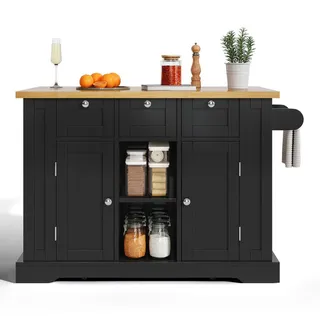 Okwish Kücheninsel, Schwarz, Holzwerkstoff, 132x87x70 cm, Küchen, Küchenmöbel, Kücheninseln