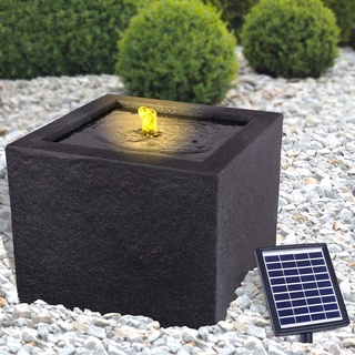 Solar Gartenbrunnen Brunnen Solarbrunnen Basalt-MODERNA mit LED-Licht, Zierbrunnen Wasserfall Gartenleuchte Teichpumpe für Terrasse, Balkon, mit Pumpen