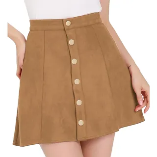 Allegra K Damen A-Linie Hohe Taille Wildleder Knopfleiste Minirock Rockabilly Kurzer Rock Braun M - 38