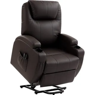 HOMCOM Fernsehsessel Elektrisch Relaxsessel mit Aufstehhilfe, Liegefunktion, TV-Sessel mit Fernbedienung mit USB-Anschluss, Becherhalter, Seitentasche, Kunstleder, für Wohnzimmer, Dunkelbraun   Aosom
