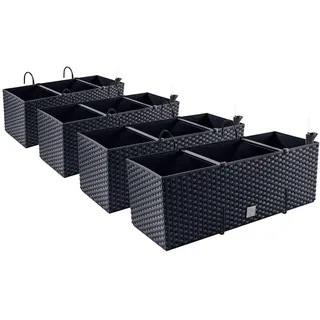 Pafen 4X Blumenkasten Blumentopf Rattan-Optik mit Halterungen Pflanztopf Wasserstandsanzeiger Balkonkasten Pflanzkästen