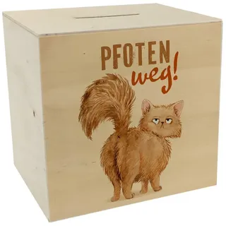speecheese Spardose Katze Spardose aus Holz mit Spruch Pfoten weg