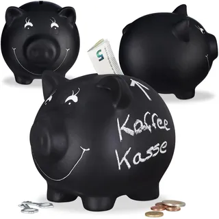 3X Sparschwein, zum Beschriften, Keramik, Kreide, Hochzeit, Geburtstag, Taufe, Spardose, HxBxT: 14 x 17 x 13 cm, schwarz