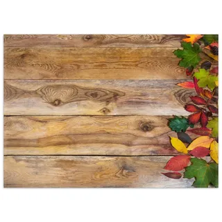 Wallario Teppich Herbstlaub auf Holzbrettern, rechteckig, rutschfest braun 50 cm x 70 cm