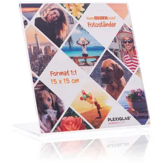 Fotoständer (Bilderrahmen) im Foto-Format 15 x 15 cm Fotoaufsteller als glasklarer Bilderständer, Fotorahmen, rahmenloser Bildhalter als Aufsteller aus PLEXIGLAS für ihre Lieblings-Fotos und Bilder