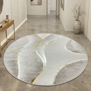 CARPETIA Teppich Rund Linienmuster Creme Gold mit Glanzeffekt Ø 200 cm | Weich, pflegeleicht, schmutzabweisend und formstabil, seitlich gekettelt, OEKO-TEX geprüft, für Fußbodenheizung