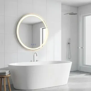 SONGMICS Runder Badspiegel, LED Wandspiegel, Badezimmerspiegel einstellbarer Helligkeit, für Schlafzimmer, 51 cm, weiß - Weiß