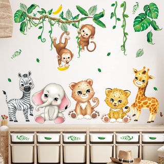 DECOWALL DS12-8073 Baby-Tier-Karikatur-Wandaufkleber Wandaufkleber für Kinderzimmer Babyzimmer Zuhause Mädchen Wald Safari Spielzimmer Jungen Affe Löwe Zebra süß