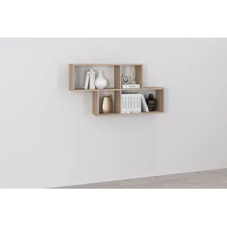Wandregal FMD "Nora", weiß (eichefarben, weiß), B:100cm H:53cm T:194cm, Holzwerkstoff, Regale, Wandregal, Regal kompakt für Bücher und Accessoires, 100 cm breit, 53 cm hoch