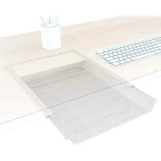 KD Essentials – 2× Schublade unter Schreibtisch, verstaut A4-Dokumente/Büroartikel unsichtbar unter dem Tisch, Unterbau Schubfach als Organizer/Ablage im Büro/Home Office – Zweier-Set, Metall, weiß