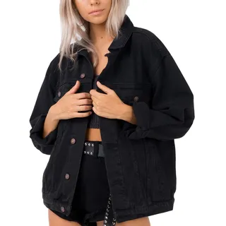 Deslimale Damen Oversized Jeansjacke, Schwarz gewaschen, S - S