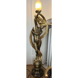 Casa Padrino Jugendstil Stehleuchte Frau Antik Gold H. 180 cm - Prunkvolle Kunstharz Skulptur mit Lampe - Barock & Jugendstil Stehleuhten