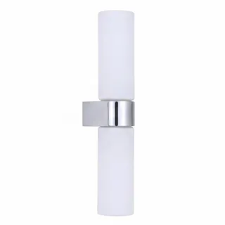 Licht-Erlebnisse Wandleuchte Metall Glas in Chrom Weiß IP44 Bad Flur H:29,5 cm G9 Up Down satiniert blendarm Fackel Modern elegant wohnliche Wandlampe Küche JUNARD
