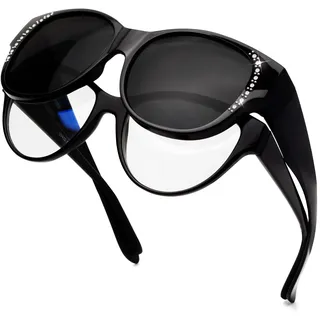 Face Shadow Polarisiert Überzieh Sonnenbrille über Normale Brille Damen UV400 Schutz, Übergroß Überbrille für Brillenträger, Ultra Leicht für Fahren, Radfahren, Sport und Freizeit - Übergroß