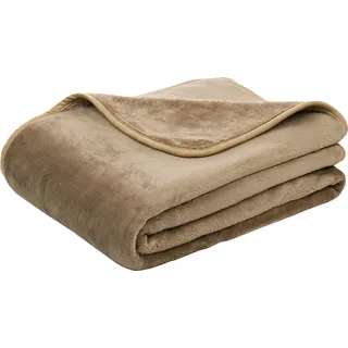 Wohndecke GÖZZE "Uni Decke aus recyceltem Polyester" Wohndecken Gr. B/L: 150 cm x 200 cm, grau (taupe) Kunstfaserdecken Kuscheldecke