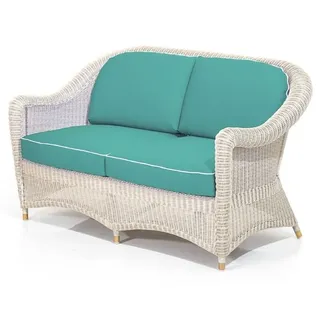 Casa Padrino Luxus 2er Gartensofa Weiß / Türkis 140 cm