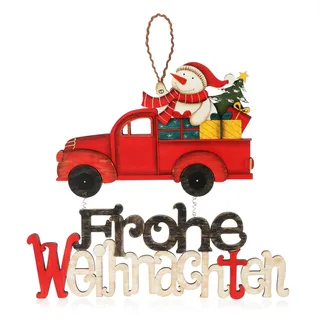 Hängedeko Weihnachten - Holz-Aufhänger mit Schneemann und Schriftzug