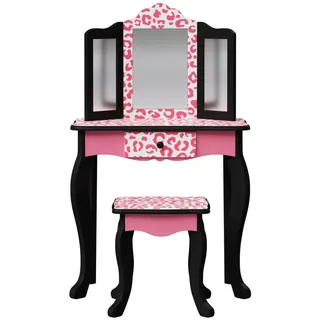 TeamsonTM Kids Schminktisch Schminktisch Leopard pink mit Hocker & Spiegel