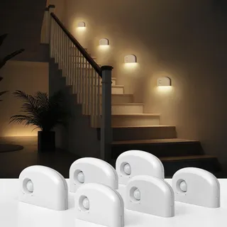 LOHAS-LED Nachtlicht mit Bewegungsmelder, 6 Stück Bewegungslicht innen | mit Batterie, 3000K Magnetsaugende Nachtleuchte, Auto/EIN/AUS Sensor, Für Flur, Bad, Schlafzimmer, Orientierungslicht, 500mAh