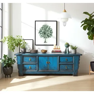 OPIUM OUTLET Möbel Kommode Schrank Sideboard Lowboard 35208-1 blau asiatisch chinesisch orientalisch