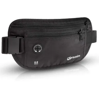 praxxim Bauchtasche für Damen und Herren - EXTRA FLACH - Hüfttasche für Handys bis 7 Zoll - Gürteltasche ideal zum Sport, Reisen und als Lauftasche für Jogging - Bauchtasche schwarz, stylisch