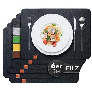 Loco Bird Platzset Tischset aus Filz, 6er Set Rechteckig, Platzsets 44x32 cm, (Tischset in grau), abwischbare Tischuntersetzer Platzdeckchen grau