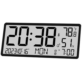 Welikera Wanduhr LCD Wanduhr,Multifunktionale Großbild Uhr mit Temperatur,Kalender schwarz