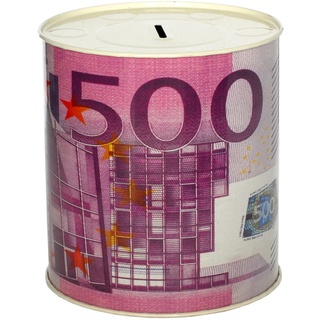 Spardose Geld Papier Münze Banknoten aus Metall nicht öffnen (500 Euro Banknoten) 14 x 13 cm