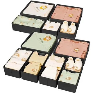 Kleider- und Schuh-Organizer - 12-teilige Stoff-Box, falterbare Unterwäsche-Organizer, Garderobe-Organizer für Kleidung, Socken, Schuhe, Kaffee-F... - Braun