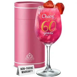 CROWNLY CRYSTAL Weinglas 60 Geburtstag Geschenk Für Frauen Aus Kristallglas Mit Aufdruck Cheers To 60 Years Als Edle Geschenkidee Mit Geschenkbox
