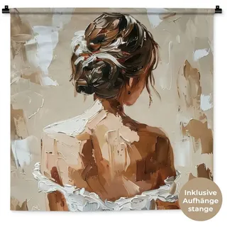 MuchoWow Wandteppich Frau - Farbe - Abstrakt - Beige - Modern bunt