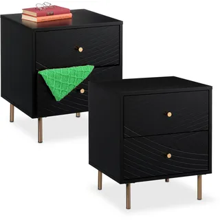 Relaxdays Nachtschrank 2er Set 45 x 40 x 18 cm Schwarz/Gold