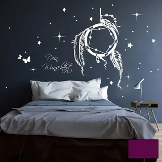 Wandtattoo Traumfänger Wandsticker Wandaufkleber Aufkleber Wunschtext Sternen M2088 ilka parey wandtattoo-welt® - ausgewählte Farbe: *lila* ausgewählte Größe: *XXL - 131cm breit x 100cm hoch*