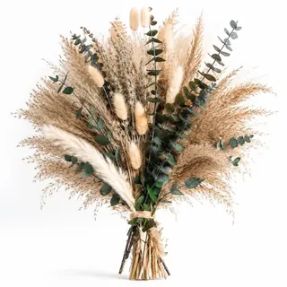 Pampasgras Deko Boho Trockenblumen Eukalyptus für Tisch & Wohnzimmer Vase | 100er Set Trockenblumen (45cm) mit Pampasgras & Eukalyptus – Perfekt für Boho Deko, Herbstdekoration, Tischdeko & Hochzeit