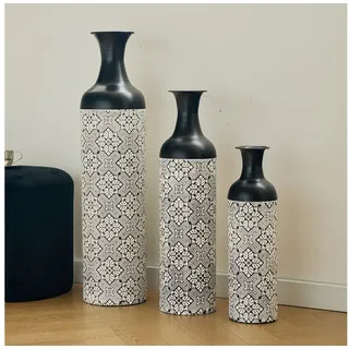 BlingBin Bodenvase Bodenvase Große 3er Set (50/66/83 cm) - Metallvasen mit Rillenmuster (3er Set, 3 St., Groß: 20*20*83CM/Mittel: 17*17*65CM/Klein: 14*14*50CM), Dekorative Vase für Wohnzimmer, Flur und Schlafzimmer, Schwarz+Weiß schwarz