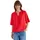 Kurzarm Bluse mit Split Neck Rot L