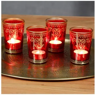 Casa Moro Teelichthalter Glas Teelichthalter Rot Gold 6er Set Kerzenglas für Kerzenwachs (Boho Chic Teelichtglas bunt Ramadan Deko), einzigartige Tisch-Deko TGL-1001
