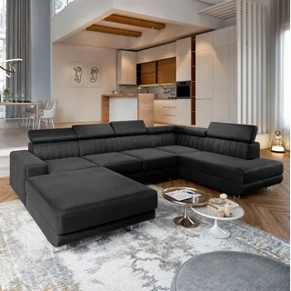 Masseno Ecksofa SIENA mit Schlaffunktion U-Form, Sofa mit Bettkasten schwarz