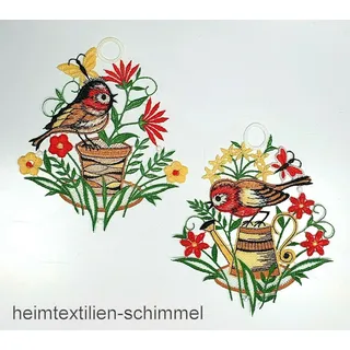 PLAUENER SPITZE ® Fensterbild VÖGEL Fensterdekoration FRÜHLING Deko SOMMER 2-tlg