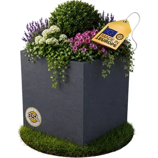ONDIS24 Pflanzkübel Blumenkübel Blumentopf Pflanztopf Vulkan 40, Gestein/Basalt/Graphit Optik mit Wasserspeicher schwarz