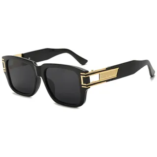 Long Keeper Retro Sonnenbrille Eckig für Herren Damen Klassisch Sonnenbrille Quadratisch Vintage Brille Goldener Rahmen mit UV400 Schutz, 53MM