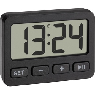 TFA Dostmann Digitale Miniuhr, 60.2036.01, mit Weckfunktion, Stoppuhr, Timer, ideal für unterwegs Dank Tastensperre, Tischuhr, Autouhr, für Examen geeignet, Quarzuhr, klein und kompakt, schwarz