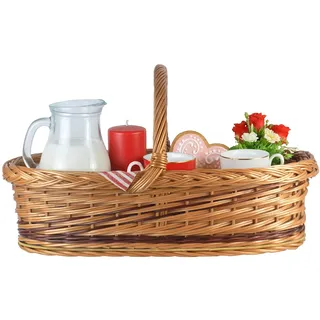 Wikler Tablett Serviertablett aus Weide mit festem Henkel und Bodenplatte mit Motiven zur Auswahl – 56×39×30 cm – handgeflochtenes Korbtablett für Frühstück, Deko oder Präsent (Sonnenblumen)
