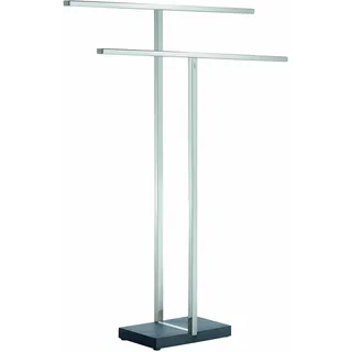 blomus -MENOTO- Handtuchständer aus poliertem Edelstahl, Freistehend mit 2 Handtuchstangen, exklusive Optik, modernes Badaccessoire, Montage ohne Bohren (H / B / T: 86 x 50 x 16 cm, Edelstahl, 68664)