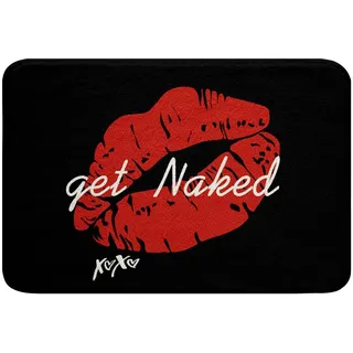 Loussiesd Sexy rote Lippen Badezimmerteppich Get Naked rutschfeste Badematte 40x60cm Pärchenliebhaber Frauen Lustige Sprüche Hochflor Absorbierend Badteppiche Schwarz Rot Weiß Kuschel Badvorleger
