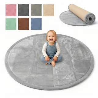 BabybeFun Krabbelmatte Baby - kuschelig weich - 3cm Dicke Spielmatte - schützt vor Stößen - Teppich Kinderzimmer Rund - rutschfeste Schaumstoffmatte - Spielteppich Kinder - Krabbeldecke warm