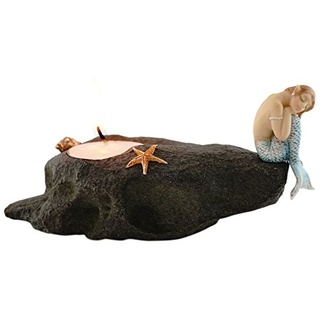 Top Collection Miniatur Feengarten und Terrarium Statue Teelichthalter Meerjungfrau auf Stein