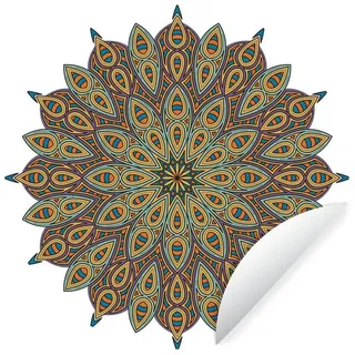 MuchoWow Wandsticker Mandala mit Blattform (1 St), Runde Aufkleber für Wohnzimmer, Selbstklebend, 100x100 cm bunt 100 cm x 100 cm x 0.1 cm